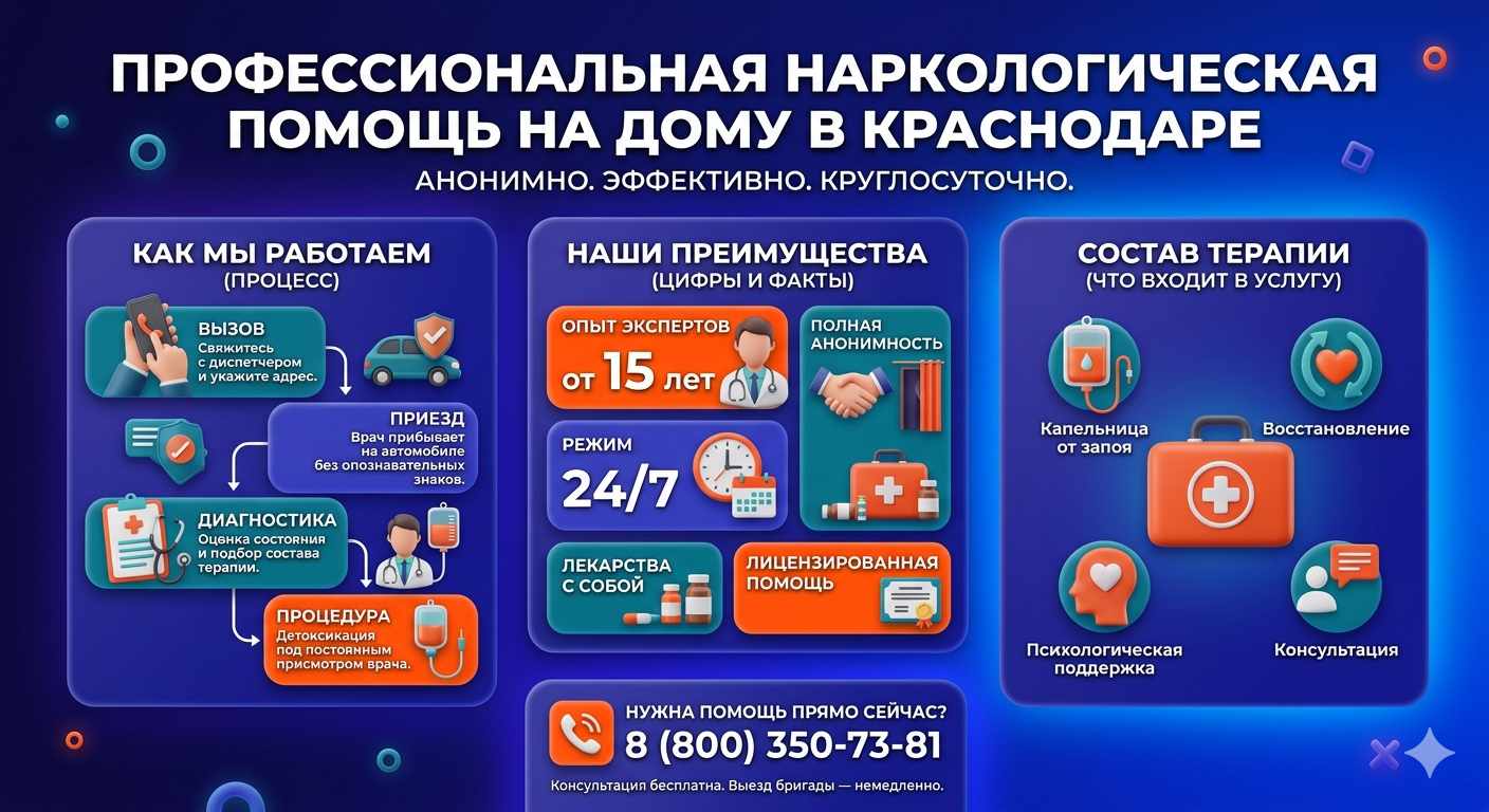 Инфографика о принципах лечения алкоголизма на дому в Заволжске: этапы вызова нарколога, преимущества анонимной детоксикации и состав медицинской помощи.